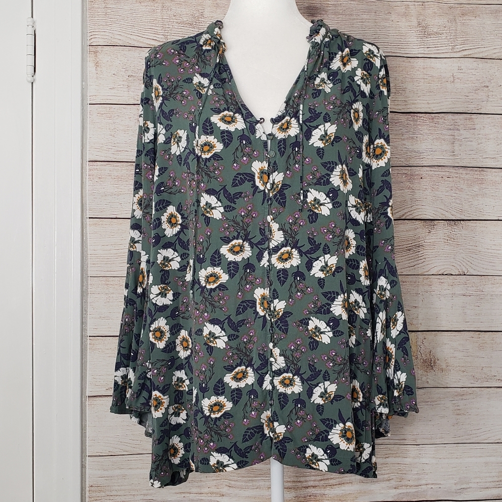 Free People muted green floral tunic